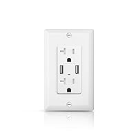 USB Outlets Receptacles, 4.8 Amp 2-Port USB Charger Outlet, 20 Amp TR Tamper-Resistant Receptacle Plug, Charging Power Socket, Wall Plate Included, UL Listed, White, 1 Pack