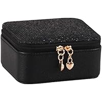 AN207 Zipper Closure Ring Storage Jewelry Box Earrings Organizers Display Home Gift PU Leather Portable Travel Multi Jewelry Box Small Jewelry (Color : Black)