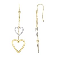 10k Yellow White Gold Sparkle Cut Open Love Heart Double Strand Long Drop Dangle Earrings With Euro Wire Clasp Jewelry for Women