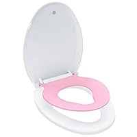 Elongated Slow-Close Toilet Seat Pink with Quick Release Function, Simple Top Fixing Family Toilet Seat with Child Seat Built-in, Standard Toilet Seats with Adjustable Hinges