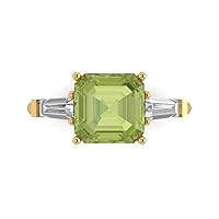 Clara Pucci 3.47ct Asscher Baguette cut 3 stone Solitaire with Accent Natural Pure Green Peridot designer Modern Ring 14k Yellow Gold