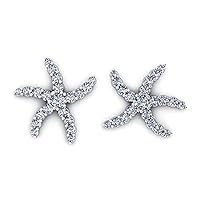 1 CT Round Created Diamond Starfish Fashion Stud Earrings 14K White Gold Finish