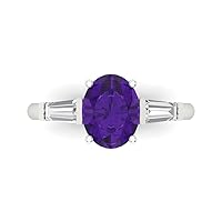 Clara Pucci 2.6 ct Oval Baguette cut 3 stone Solitaire W/Accent Natural Purple Amethyst Anniversary Promise Wedding ring 18K White Gold