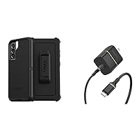 OtterBox Defender Series SCREENLESS Edition Case for Galaxy S21 5G (ONLY - Does NOT FIT Plus or Ultra) - Black with Wall Charger USB-C, 20W USB C-C 1M Cable- Black Shimmer