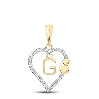 10kt Yellow Gold Womens Round Diamond G Heart Letter Pendant 1/10 Cttw