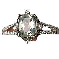 Solid 925 Sterling Silver & Natural Green Amethyst 6x8mm Baguette Shape Emerald Cut February Birthstone Promise Ring for Men & Women. (Choose Your Size) |LW_GSR_0592