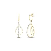 AFFY 1/10 Carat (Cttw) Round Cut Natural Diamond Interlocking Drop Earrings In 14K Gold Over Sterling Silver (J-K Color, I2-I3 Clarity, 0.10 Cttw)