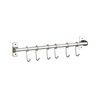 304 Stainless Steel Kitchen Rail Pot Pan Lid Holder Rack with 6 Hooks Hangers 15.5