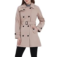 Women's Trench Coat Double Breasted Classic Lapel Windproof Overcoat Belted Jacket with Detachable Hood