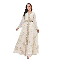 HAN HONG White Muslim Abaya Dress for Women Eid Arabic Femme Party Clothing Turkey Dresses Moroccan Caftan Robe