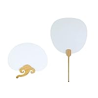 MAY MISSA Ancient Fan White Paper Hand Fan Round Handmade Rice Paper Fan Blank 2 Piece Set Chinese Antique Painting Group Fan DIY Party Gift Halloween Home Decoration