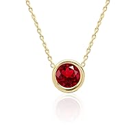 Natural Gemstone Ruby Necklace Pendant Round 5 mm Bezel Setting 14k Yellow Gold 18 Inches Chain