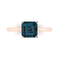 Clara Pucci 2.1 ct Asscher Cut Solitaire London Blue Topaz Classic Anniversary Promise Engagement ring Solid 18K Rose Gold for Women