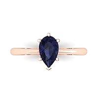 Clara Pucci 1.0 ct Pear Cut Solitaire Simulated Blue Sapphire Engagement Wedding Bridal Promise Anniversary Ring 14k Rose Gold for Women