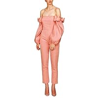 Women's Off Shoulder Jumpsuits Evening Dresses with Detachable Skirt Long Sleeves Satin Prom Gowns Pants Rose Gold