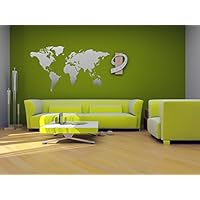 WORLD MAP WALL DECAL STIKER SILVER COLOR wall art geography