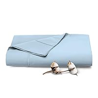 Pizuna Cotton Queen Flat Sheet only Sky Blue, 400 Thread Count Long Staple Combed Cotton Sateen Weave Cooling Flat Bed Sheets Queen Size (Sky Blue Queen Flat Sheet Only - 1PC)