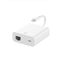 Belkin Ethernet & Power Adapter W/ Lightning Connector - Dual Port Ethernet Splitter for Apple iPad Pro, iPad Mini, iPad Air & iPhone Charger - 480 Mbps Ethernet speeds & 12W Power Delivery