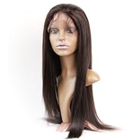 Front Lace Wig Soft Brazilian Hair 100% Remy Human Hair Wigs Yaki Straight #1b (12