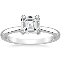10K Solid White Gold Handmade Engagement Ring 1 CT Asscher Cut Moissanite Diamond Solitaire Wedding/Bridal Ring Set for Women/Her Proposes Ring
