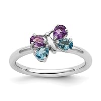 RKGEMSS Blue Topaz And Amethyst Butterfly Stackable Ring, Propose Ring, Fancy Gemstone Ring, 925 Sterling Silver Ring, Valentine's Day Gift, Girls Ring, Gift For Her