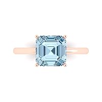 Clara Pucci 2.6 ct Brilliant Asscher Cut Solitaire Sky Blue Topaz Classic Anniversary Promise Bridal ring Solid 18K Rose Gold for Women