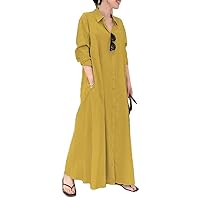 Dress Summer Lapel Long Sleeve Pocket Large Simple Casual
