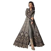 Survauttam Fashion Crystal Stone Work Soft Premium Net Wedding Wear Readymade Gown In Grey Color