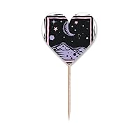 Purple Mountain Moon Star Element Engraving Toothpick Flags Heart Lable Cupcake Picks