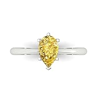 Clara Pucci 0.95ct Pear Cut Solitaire Canary Yellow Simulated Diamond 6-Prong Classic Statement Ring Real 14k White Gold for Women