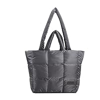 Small Puffer Tote Bag Quilted Shoulder Bags for Women Puffy Purse Nylon Shoulder Handbag Black