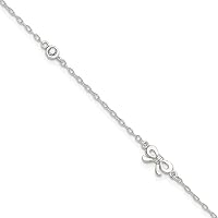 Sterling Silver Polished CZ Bow 9in w/1Ext Anklet