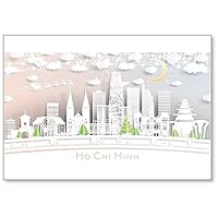Ho Chi Minh Vietnam City Skyline in Paper Cut Style with Snowflakes, Fridge Magnet