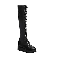 Ladies Autumn Platform Boots Black Round Toe Low Heel Knee-length High Boots Lace-up Women's Motorcycle Boots Lace-up Women's Lace-up Large Size Small Size Medium Heel Round Toe But Knee Women's Shoes