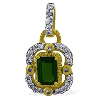 Carillon Chrome Diopside Natural Gemstone Octagon Shape Pendant 10K, 14K, 18K Yellow Gold Uniqe Jewelry