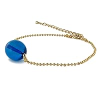 Blue Amber Olive Bead Chain Bracelet 14K Gold Plated, Gold Plated, Genuine Caribbean Amber.