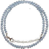 24 inch Long Round Shape Faceted Cut Natural Aquamarine 3.5-4 mm Beads Necklace with 925 Sterling Silver Clasp for Women, Girls Unisex