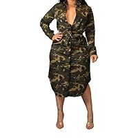 LROSEY Women's Casual Camo Print Long Sleeve Bodycon Long Pencil Midi Dress