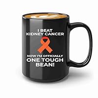 Kidney Cancer Survivor Coffee Mug 15oz Black -One Tough Bean - Orange Ribbon Kidney Disease Awareness Kidney Transplant Gifts Kidney Cancer Ribbon Kidney Cancer Awareness Cup