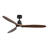 Sofucor 60 Inch Ceiling Fan with Lights Remote Control Walnut Blades Dimmable Light Reversible DC Motor Modern Wood Ceiling Fans for Kitchen, Bedroom, Basement, Dining, Living Room Matte Black