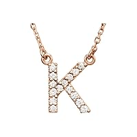 14ct Rose Gold Letter Name Personalized Monogram Initial K Natural Diamond Round I1 G h 0.13 Weight Carat Polished 1/8 Necklace Jewelry for Women - 41 Centimeters