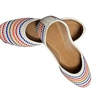 Beige Juti with Multicoloured Linear Embroidery Women's Traditional Footwear