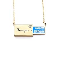 Happy Birthday Blue Sky Clouds Letter Envelope Necklace Pendant Jewelry