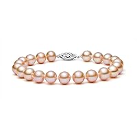 8-9mm Pink Freshwater Cultured Pearl Bracelet for Women AA+ Quality with Sterling Silver Clasp, 7