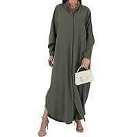 OBEEII Abaya Dress for Women Muslim Batwing Sleeve Henley Shirt Prayer Dress Long Kaftan Dubai Islamic Casual Dress