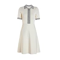 French Vintage Polo Collar Knitted Dress Women Summer Contrast Color Soft A Line Small Fragrant Wind Dress