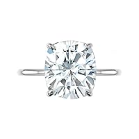 Moissanite Engagement Ring, 4.0 ct Cushion Cut, Sterling Silver Solitaire, Wedding Band for Her