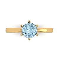 Clara Pucci 1.0 carat Round Cut Solitaire Natural Sky Blue Topaz Proposal Wedding Bridal Anniversary Ring in 18K yellow Gold