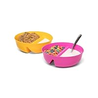 CRUNCHCUP ComboBowl 2-Bowl Set, Anti-Soggy Cereal Bowls, BPA-Free Divided Snack Bowls, Dishwasher-Safe, 2 Pack (Pink & Yellow)