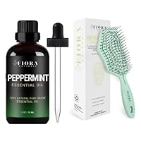 Peppermint Essential Oil by Fiora Naturals - 100% Pure Peppermint Oil for Hair Growth, Skin, Diffuser, Hair Detangling Brush -100% Bio-Friendly Detangler Hair Brush w/Ultra-Soft Bristles